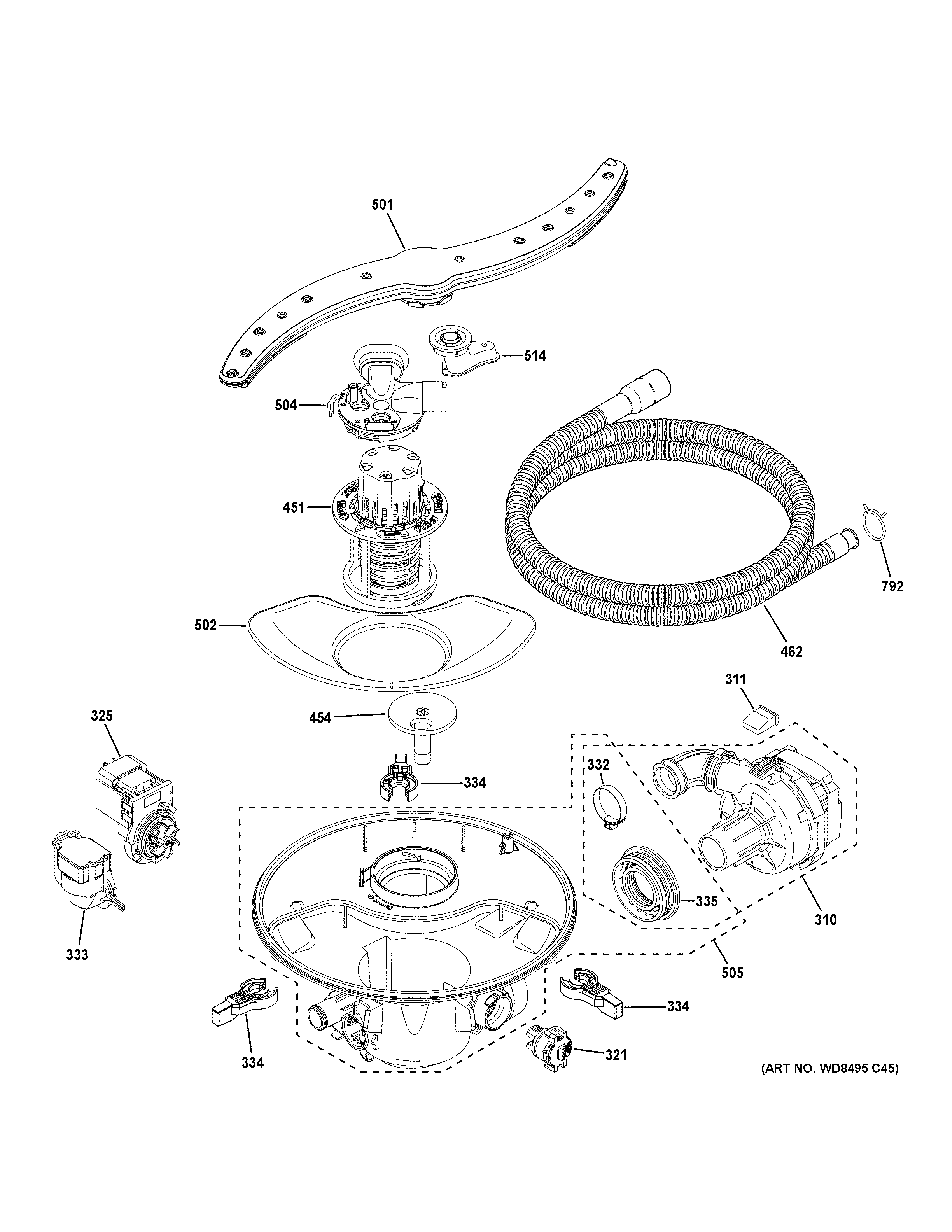 Motor, sump & filter assembly