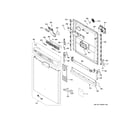 GE GDF540HGD0WW escutcheon & door assembly diagram