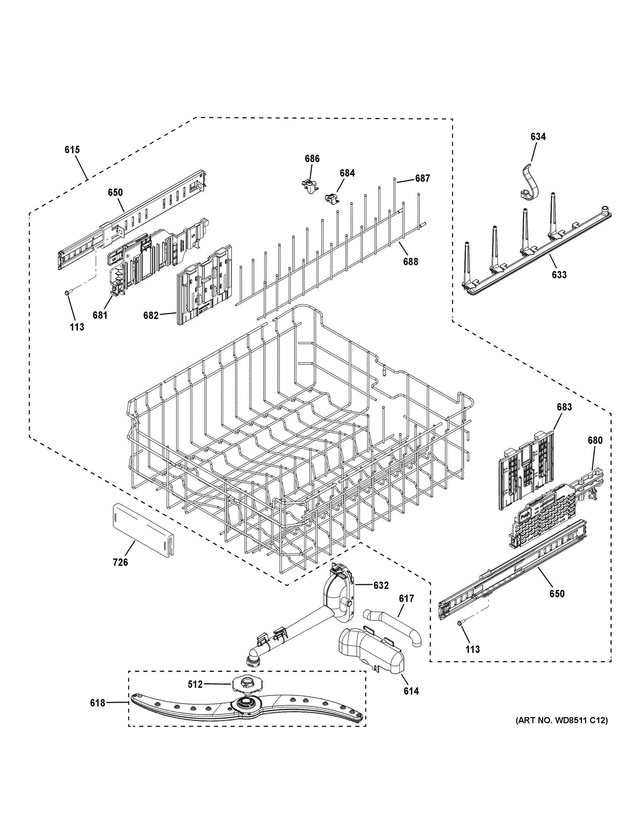 Upper rack assembly