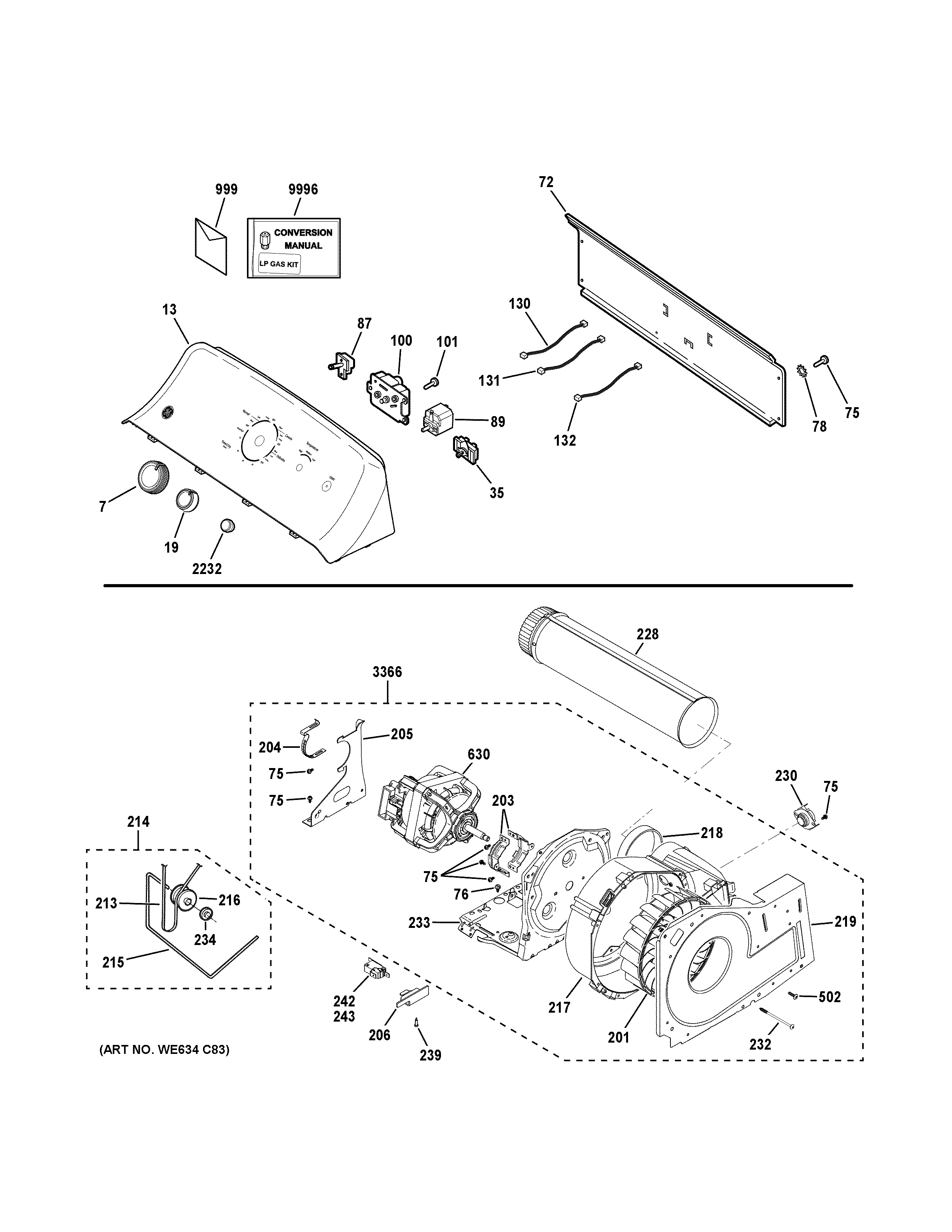 Backsplash, blower & motor assembly