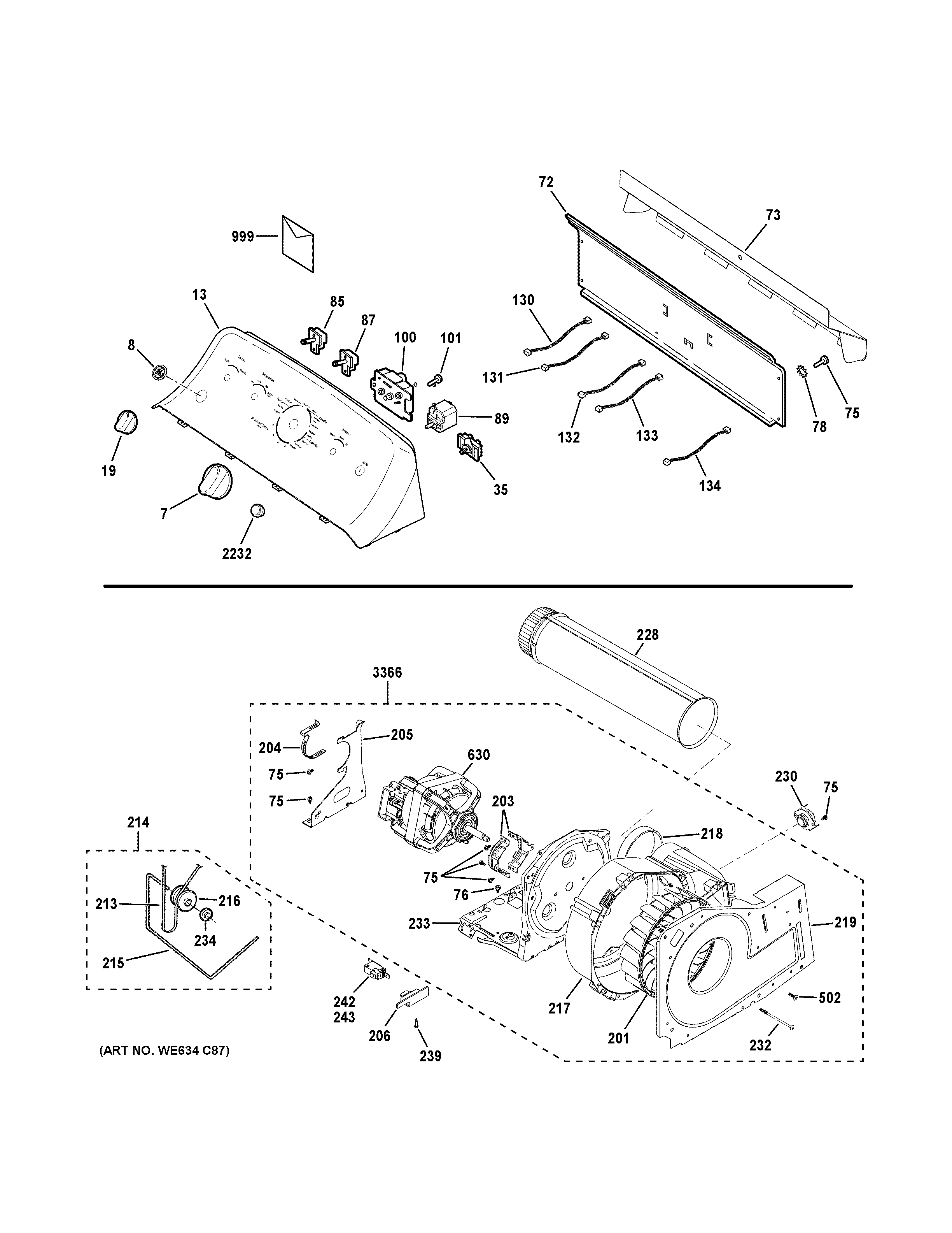 Backsplash, blower & motor assembly