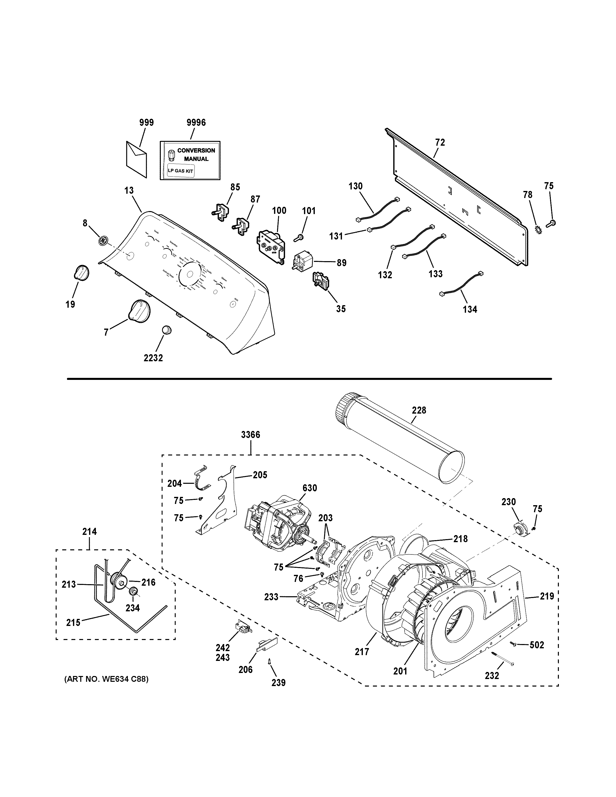 Backsplash, blower & motor assembly