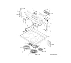 GE GRF500PV1WW control panel & cooktop diagram