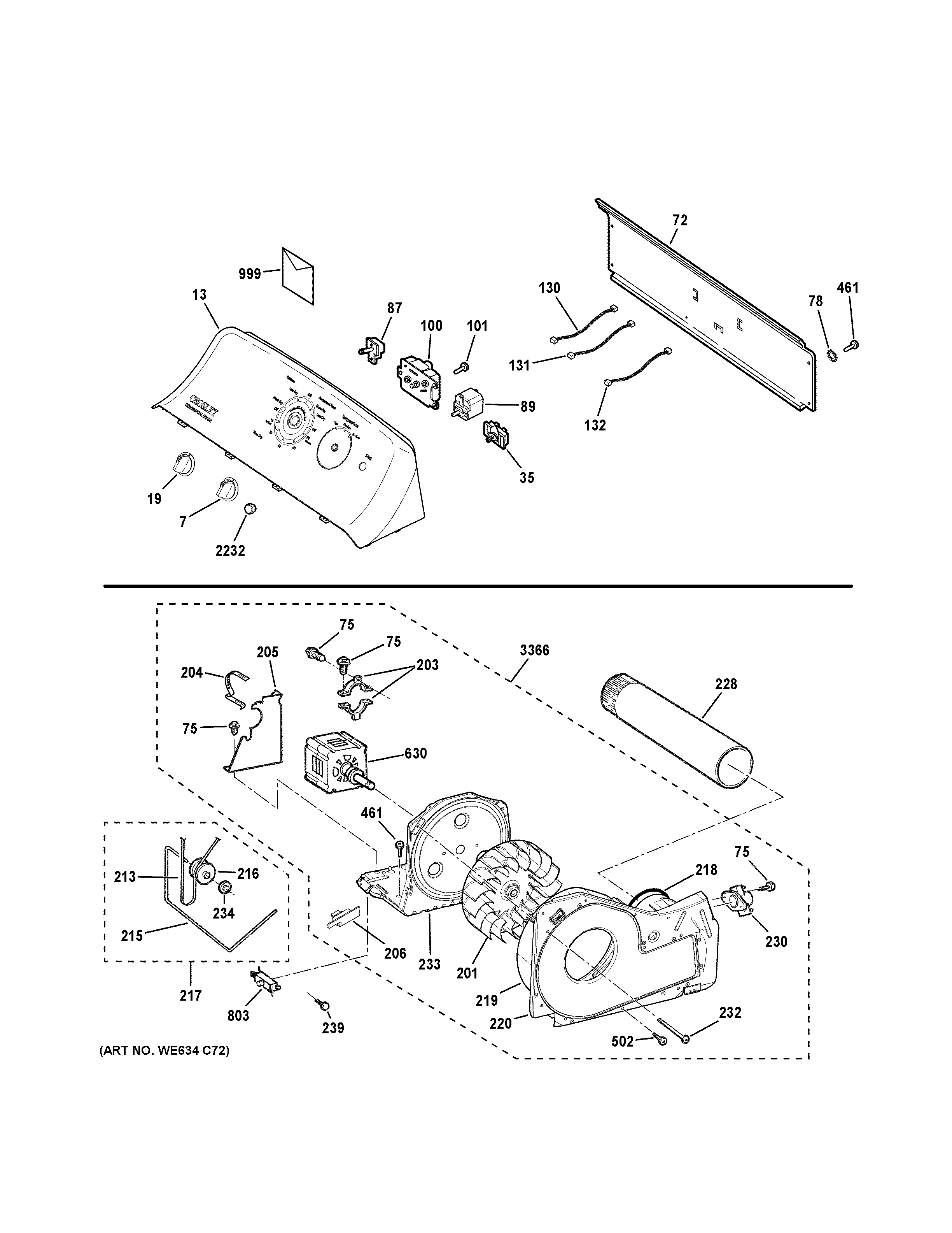 Backsplash, blower & motor assembly