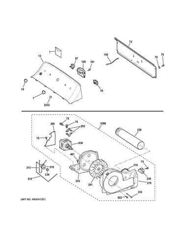 Backsplash, blower & motor assembly