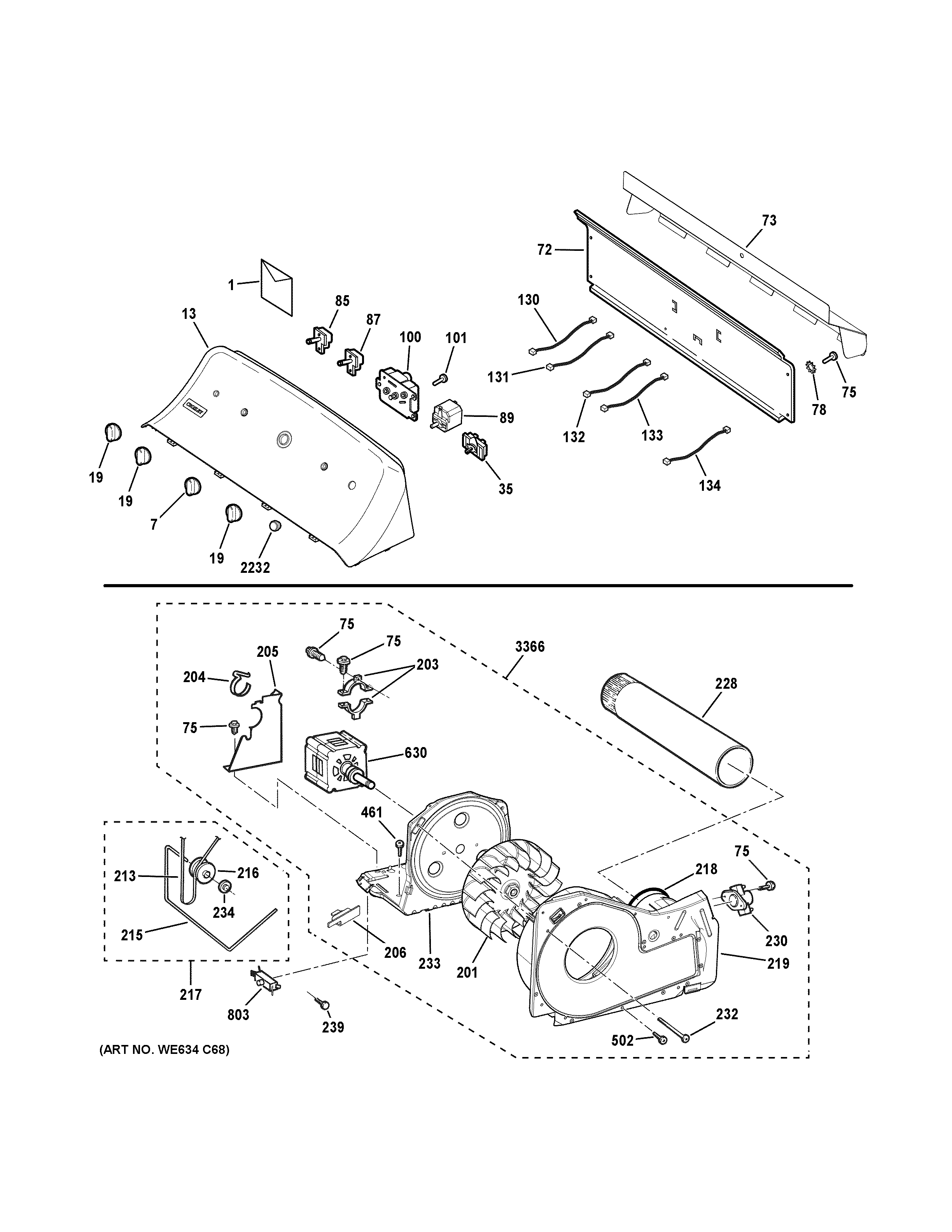 Backsplash, blower & motor assembly
