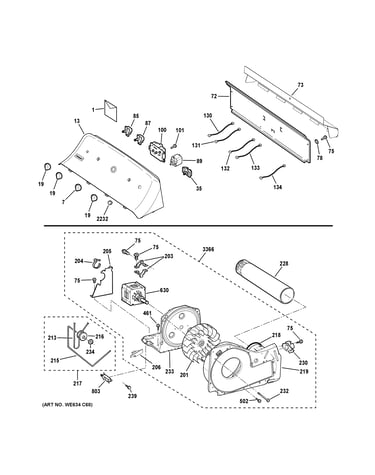 Backsplash, blower & motor assembly
