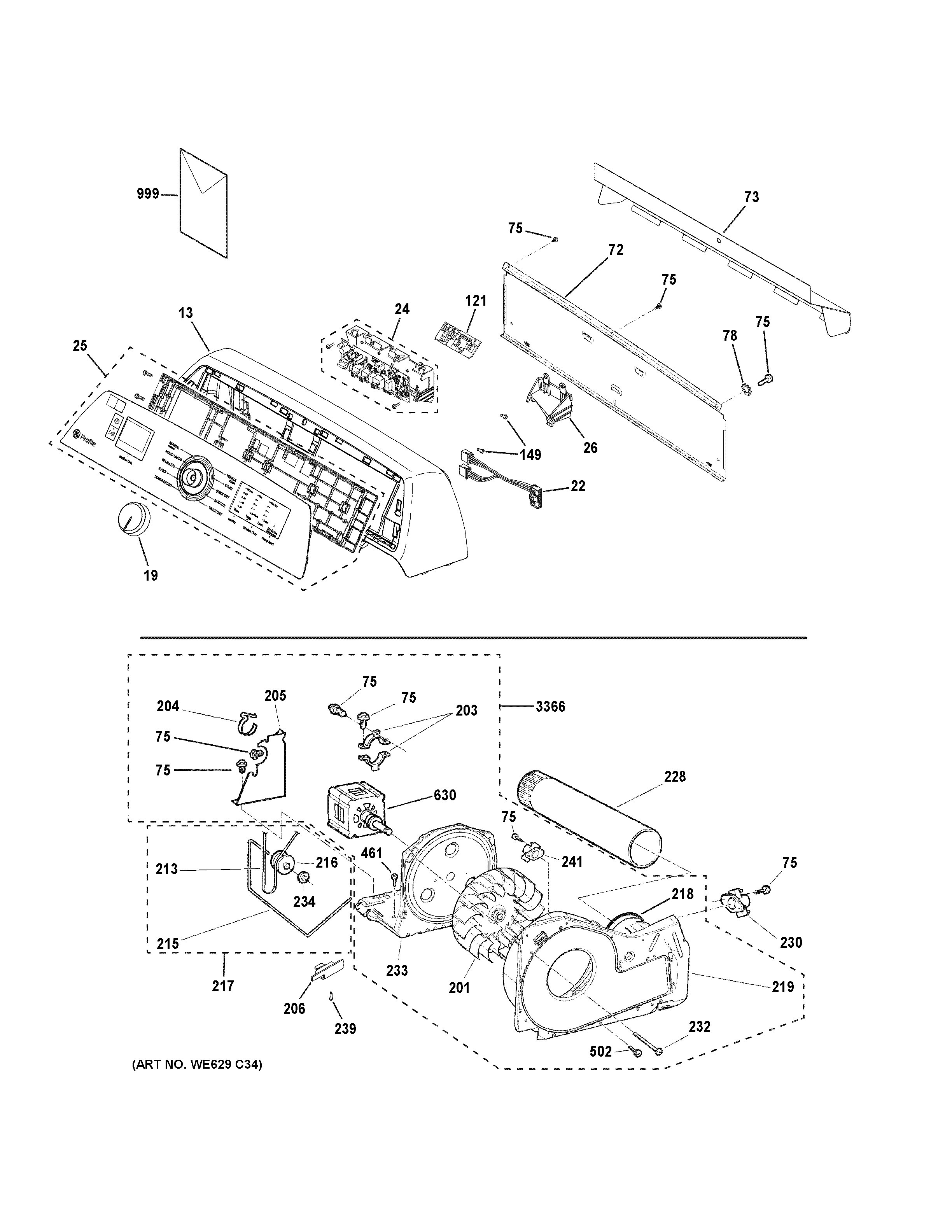 Backsplash, blower & motor assembly