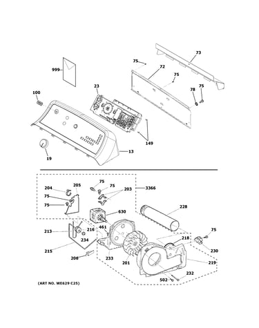 Backsplash, blower & motor assembly