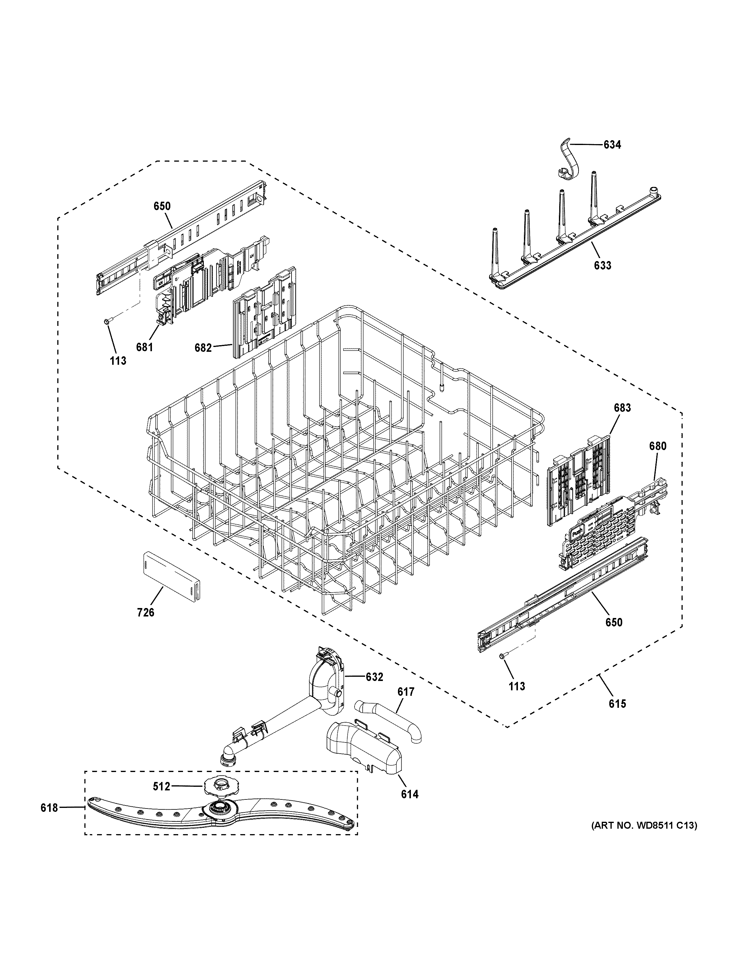 Upper rack assembly