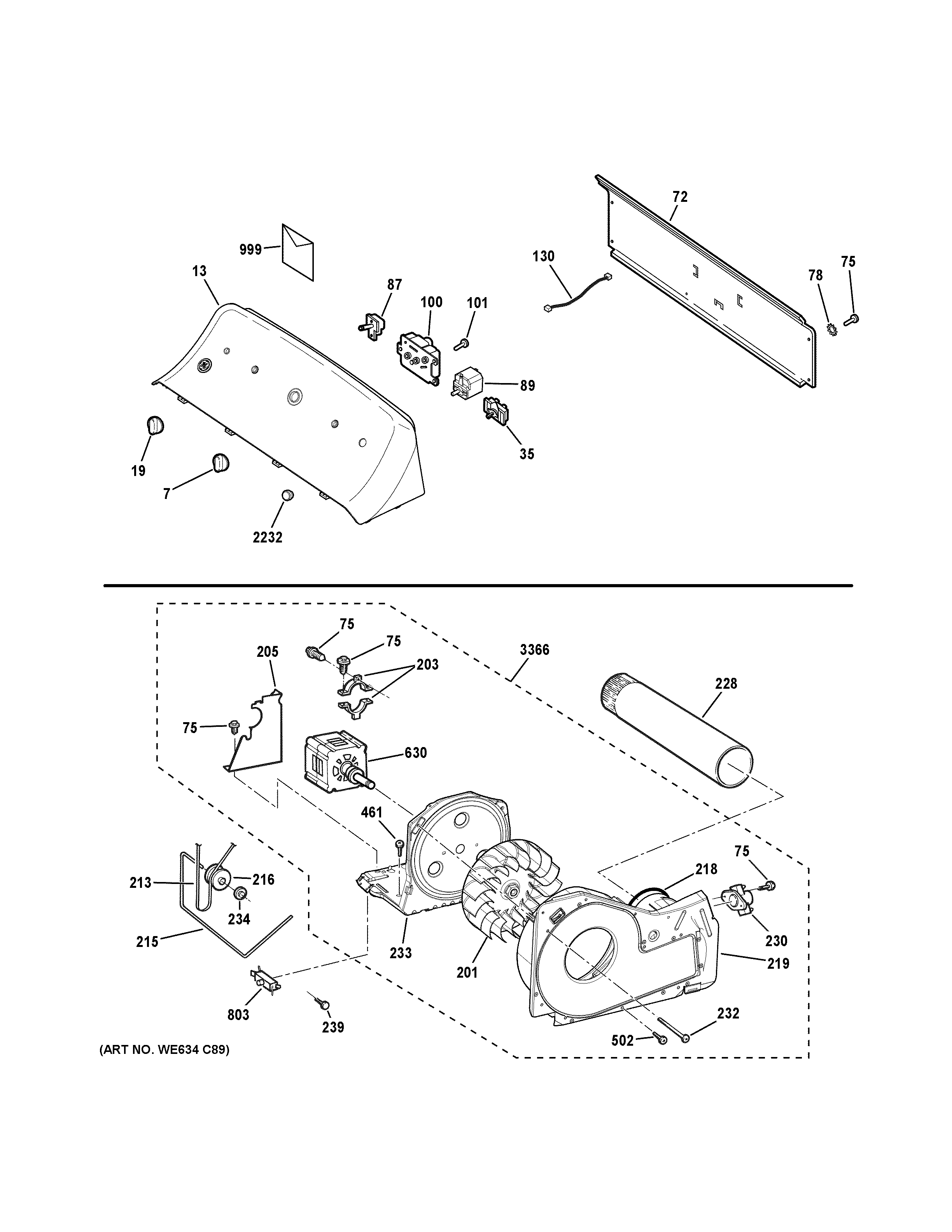 Backsplash, blower & motor assembly
