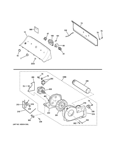 Backsplash, blower & motor assembly