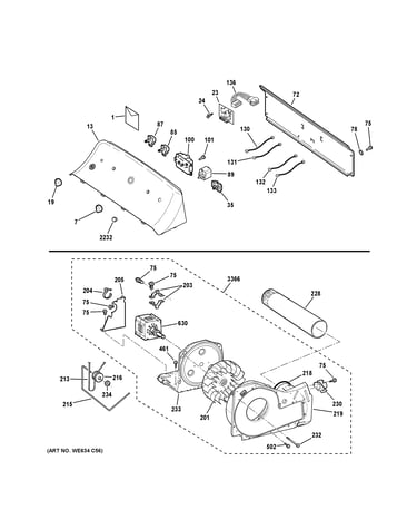 Backsplash, blower & motor assembly