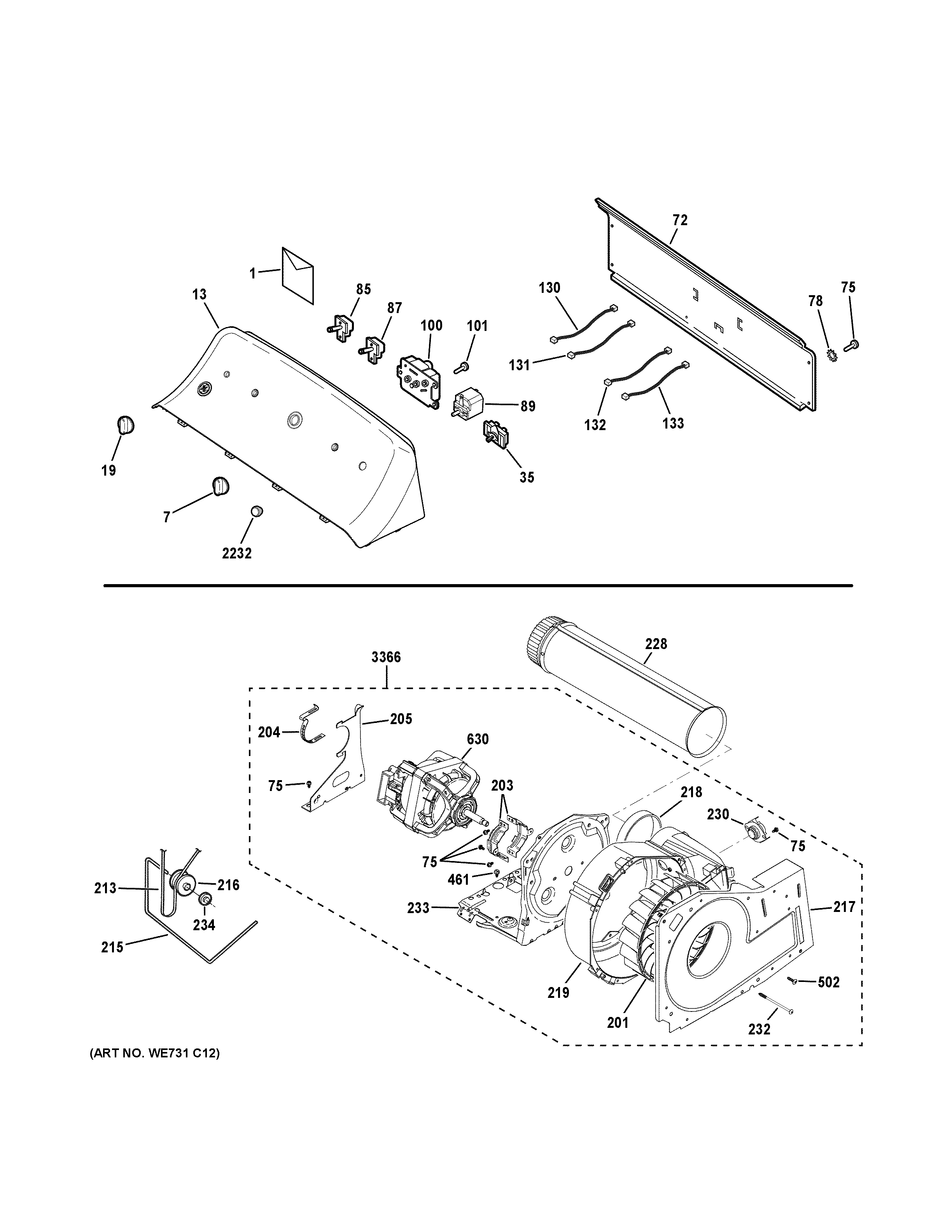 Backsplash, blower & motor assembly