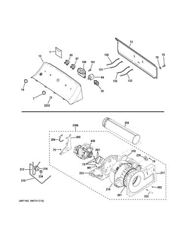 Backsplash, blower & motor assembly