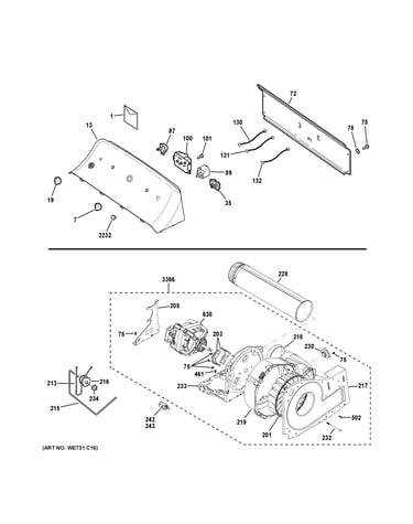 Backsplash, blower & motor assembly