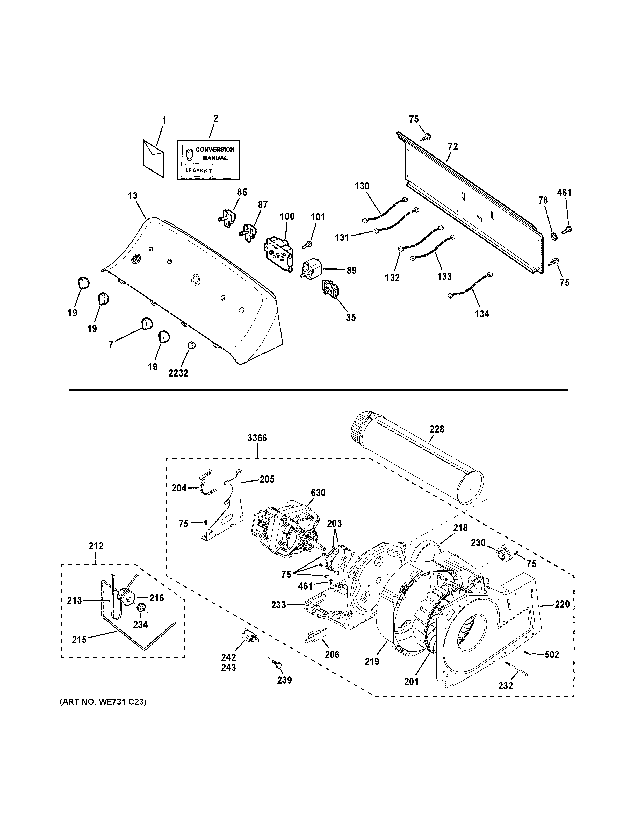 Backsplash, blower & motor assembly