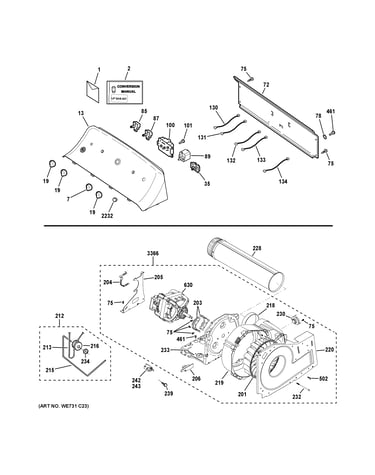 Backsplash, blower & motor assembly