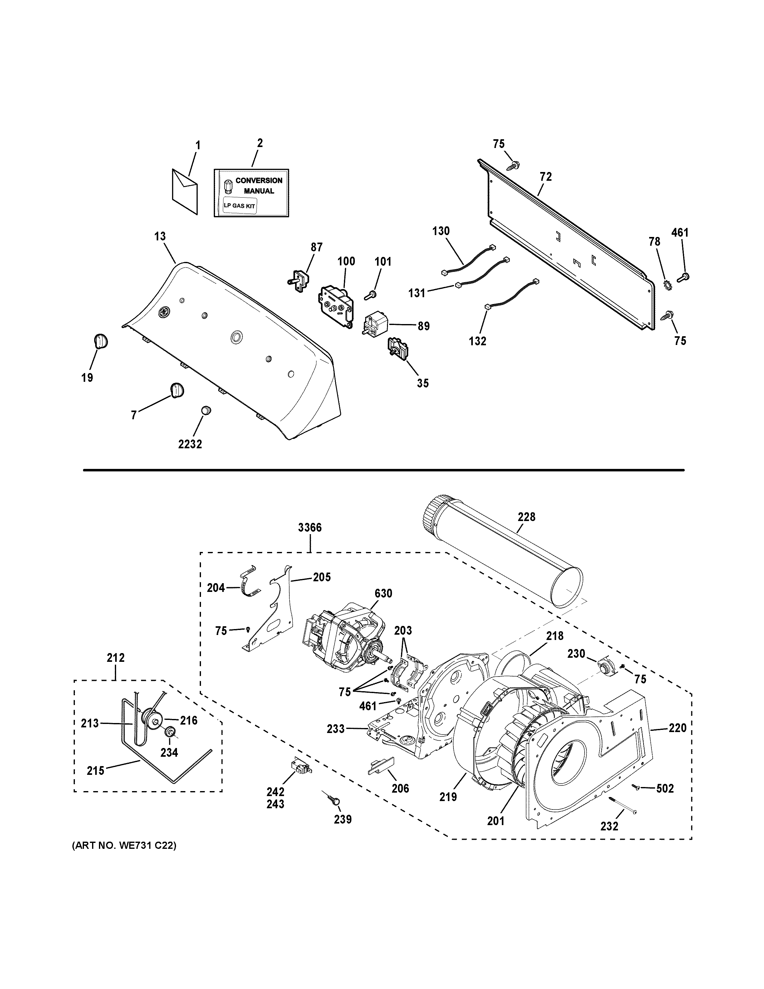 Backsplash, blower & motor assembly