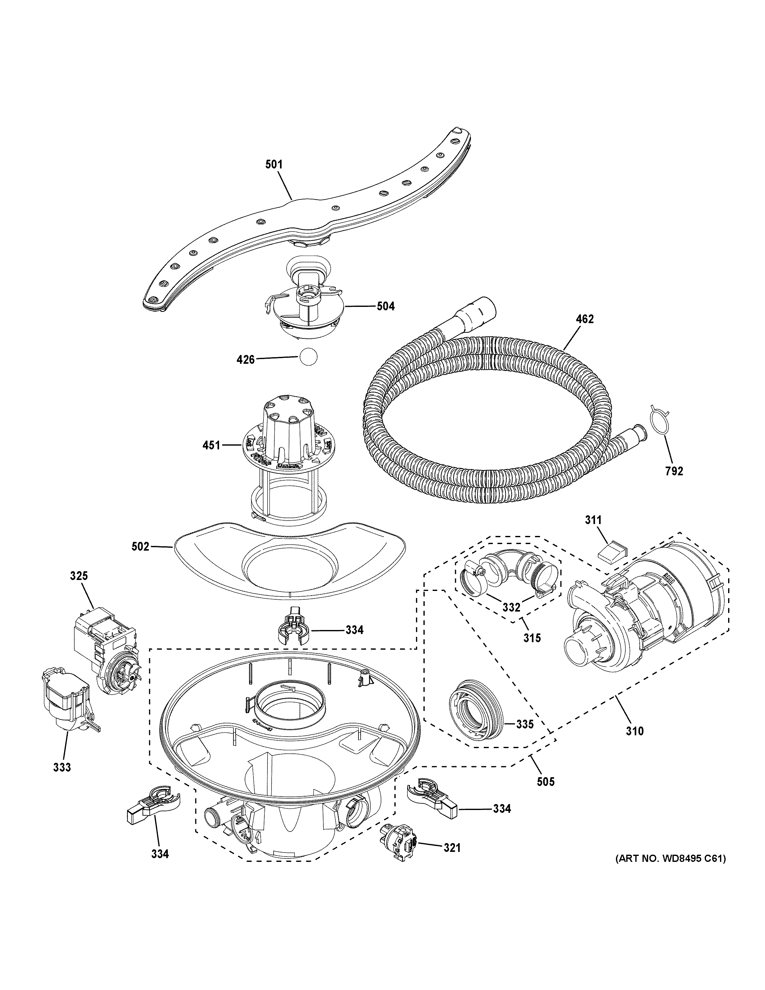 Motor, sump & filter assembly