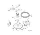 GE CDT828P2V1S1 motor, sump & filter assembly diagram