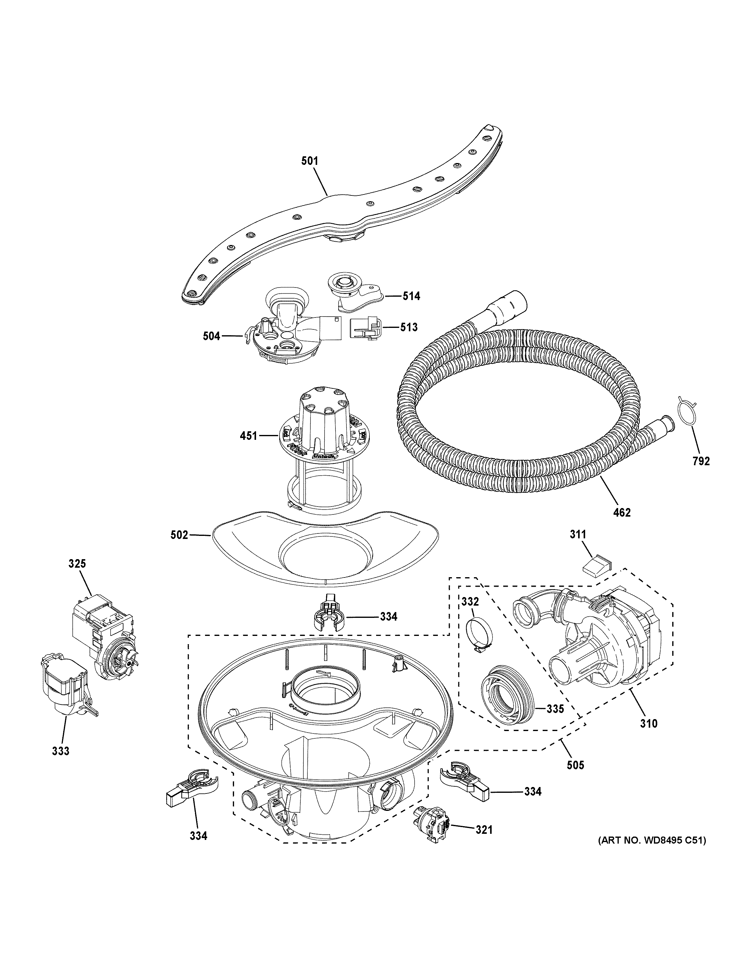 Motor, sump & filter assembly