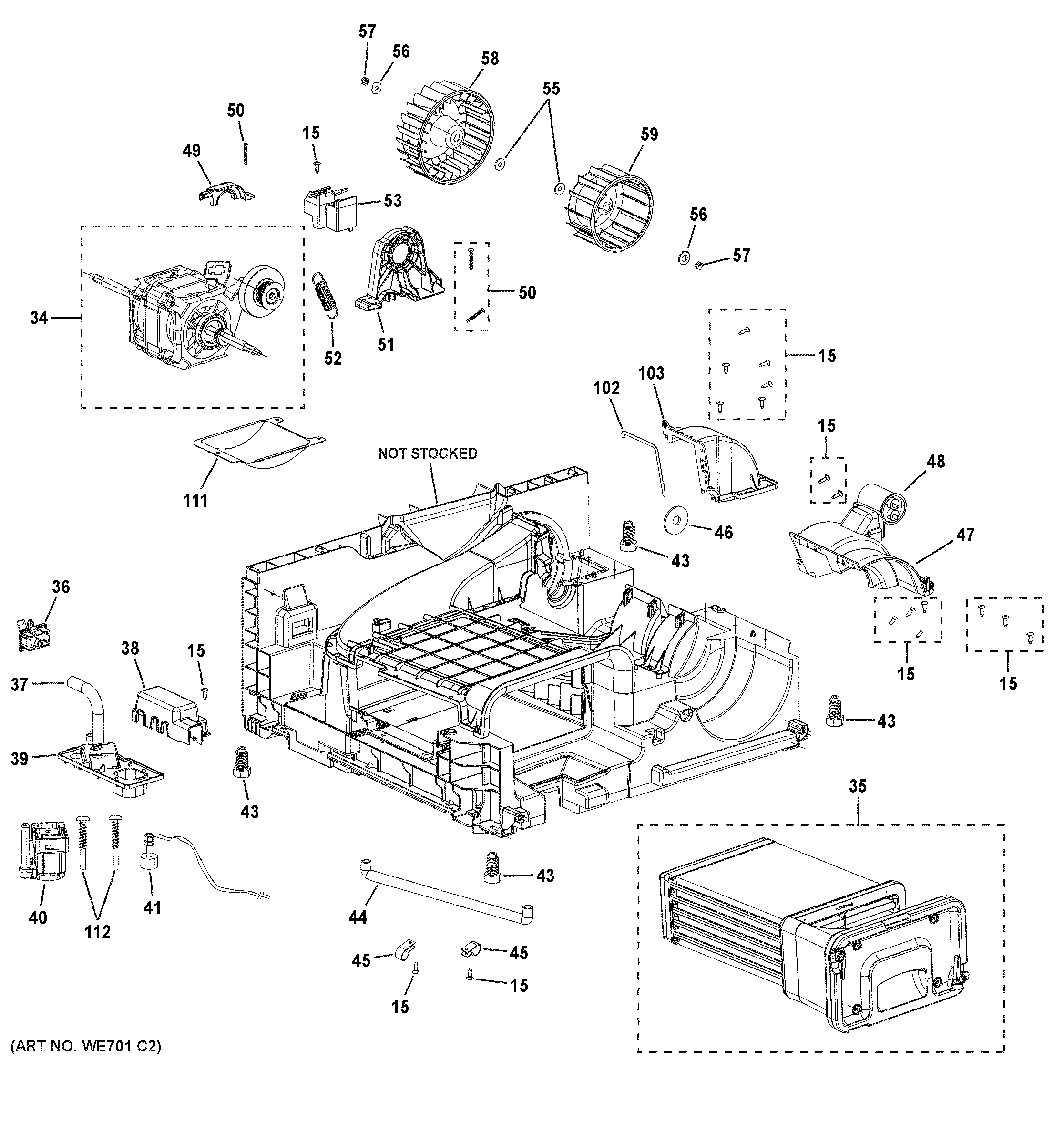 Blower, motor & condenser assembly