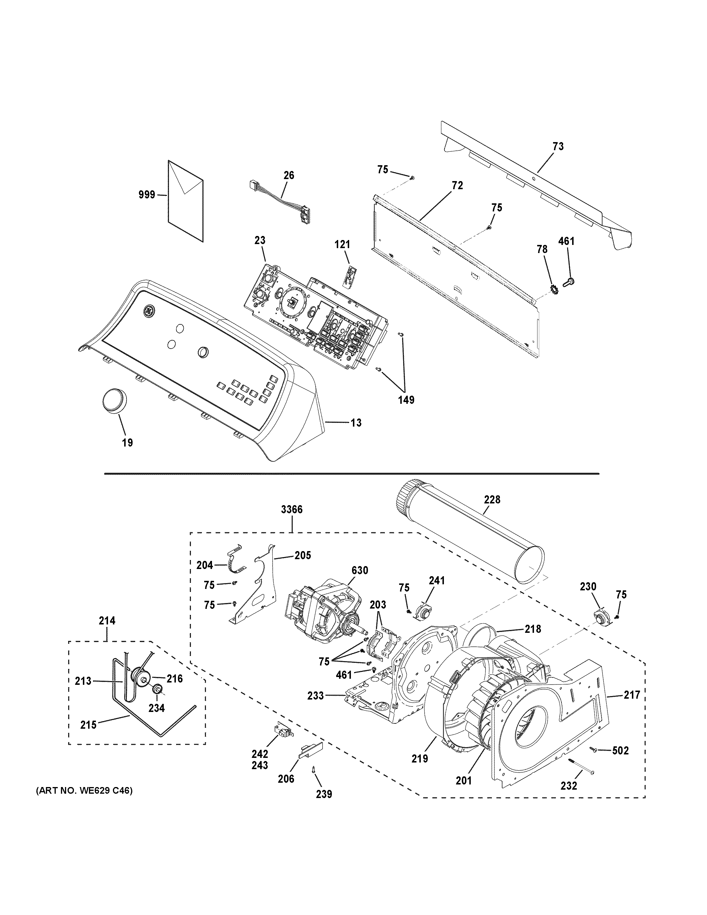 Backsplash, blower & motor assembly