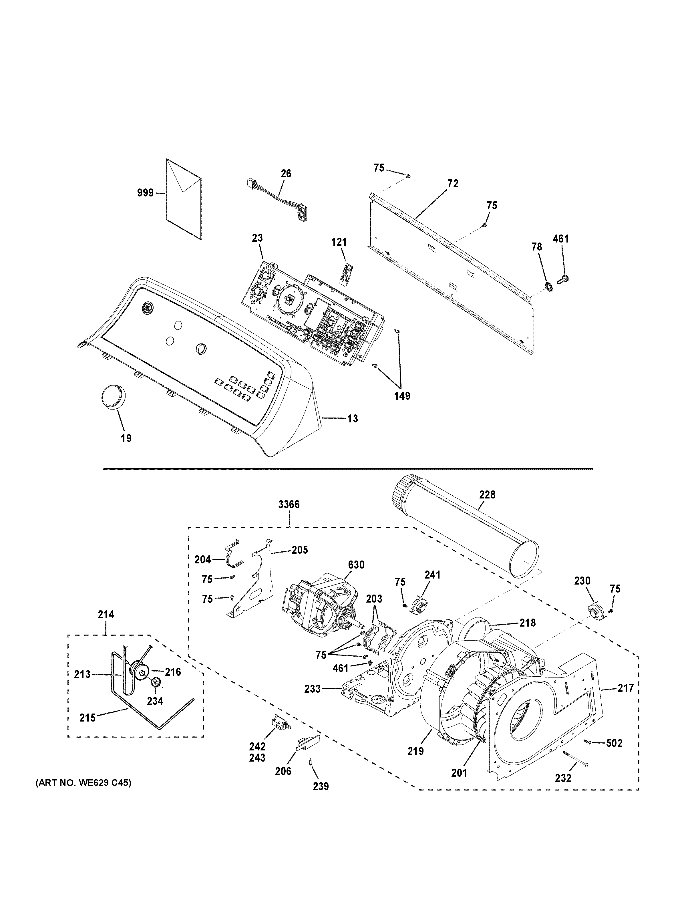 Backsplash, blower & motor assembly