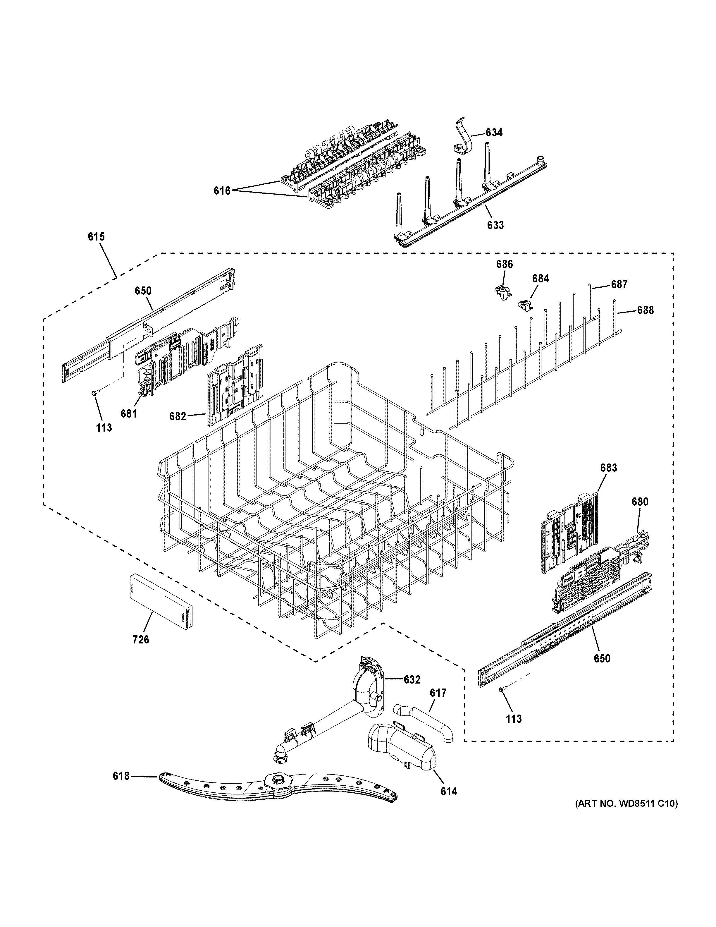 Upper rack assembly