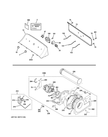Backsplash, blower & motor assembly