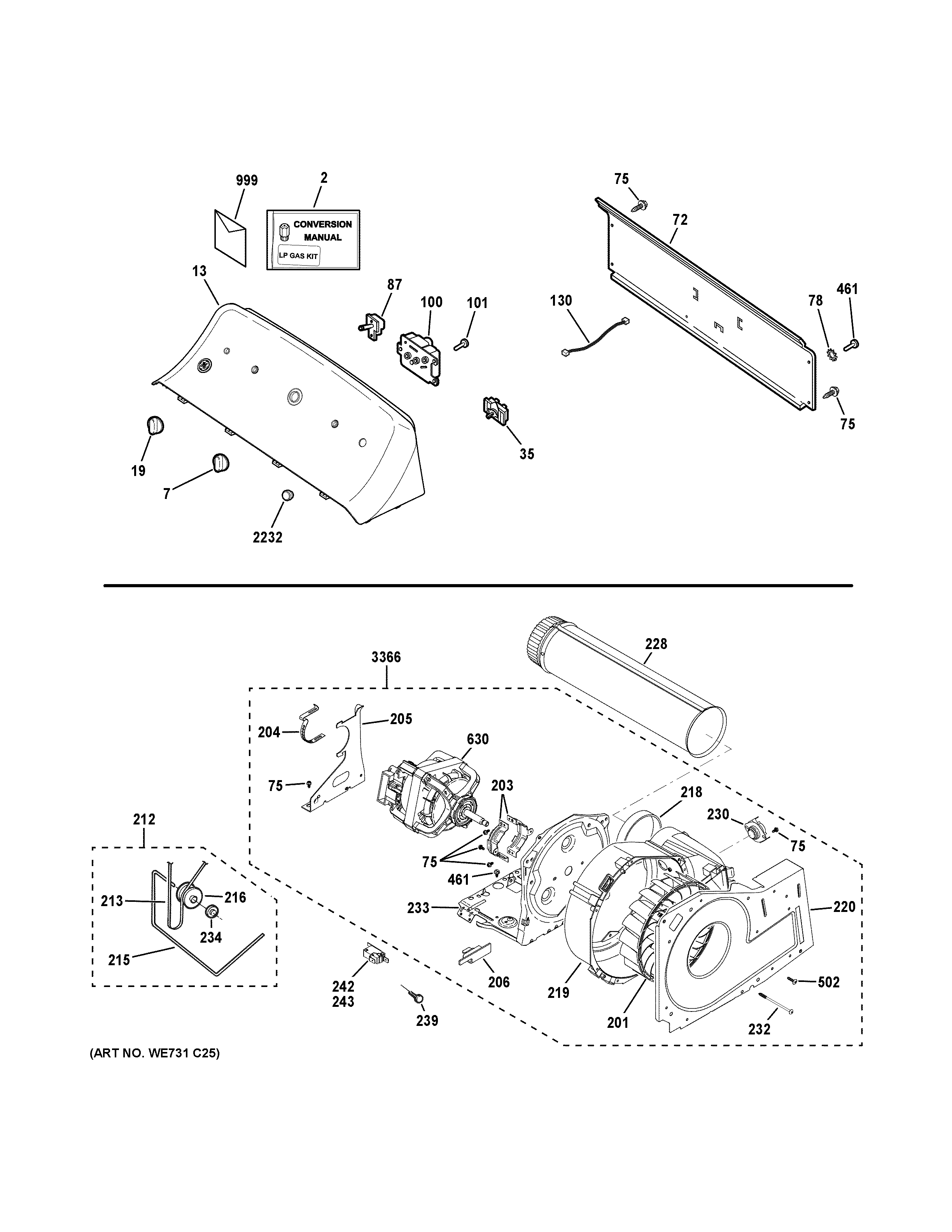 Backsplash, blower & motor assembly