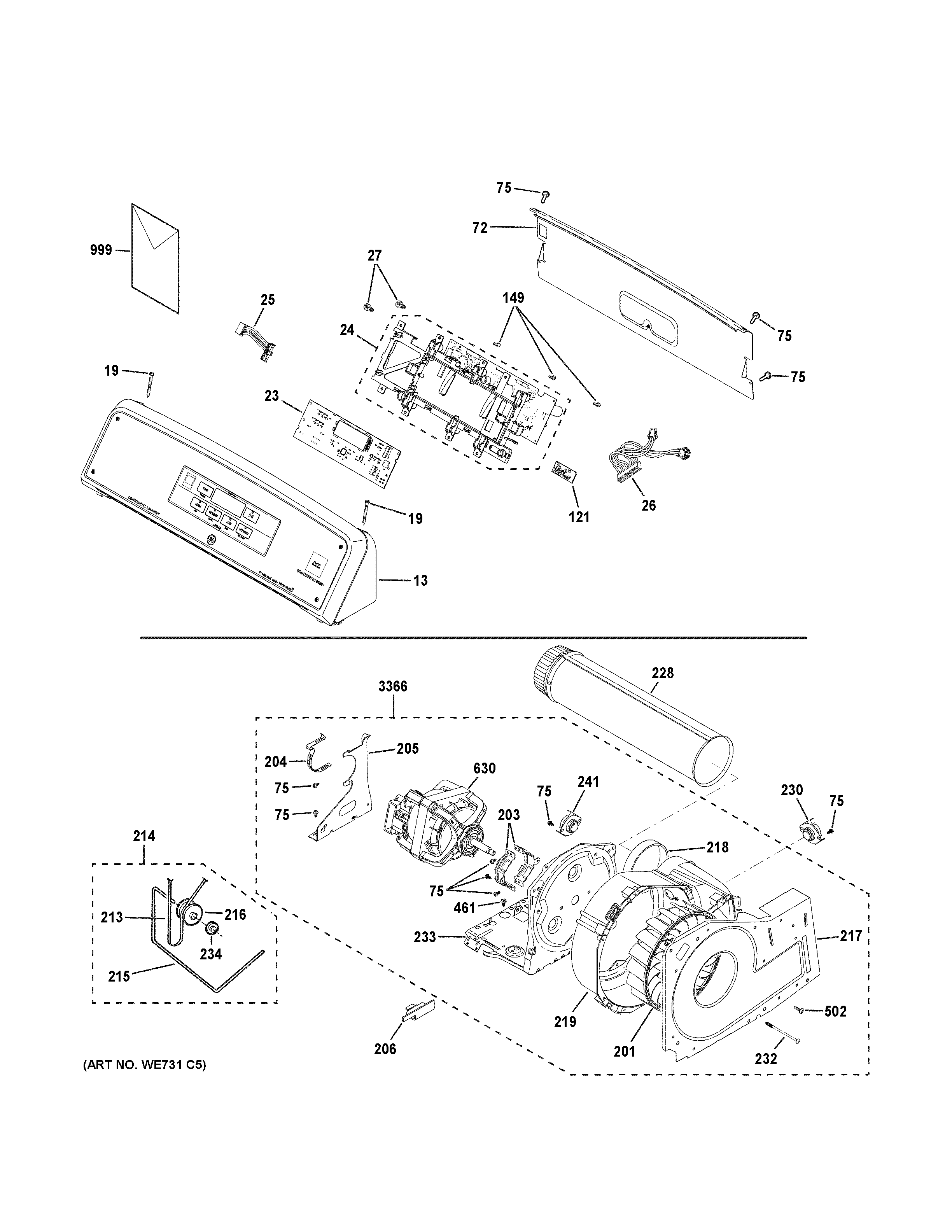 Backsplash, blower & motor assembly