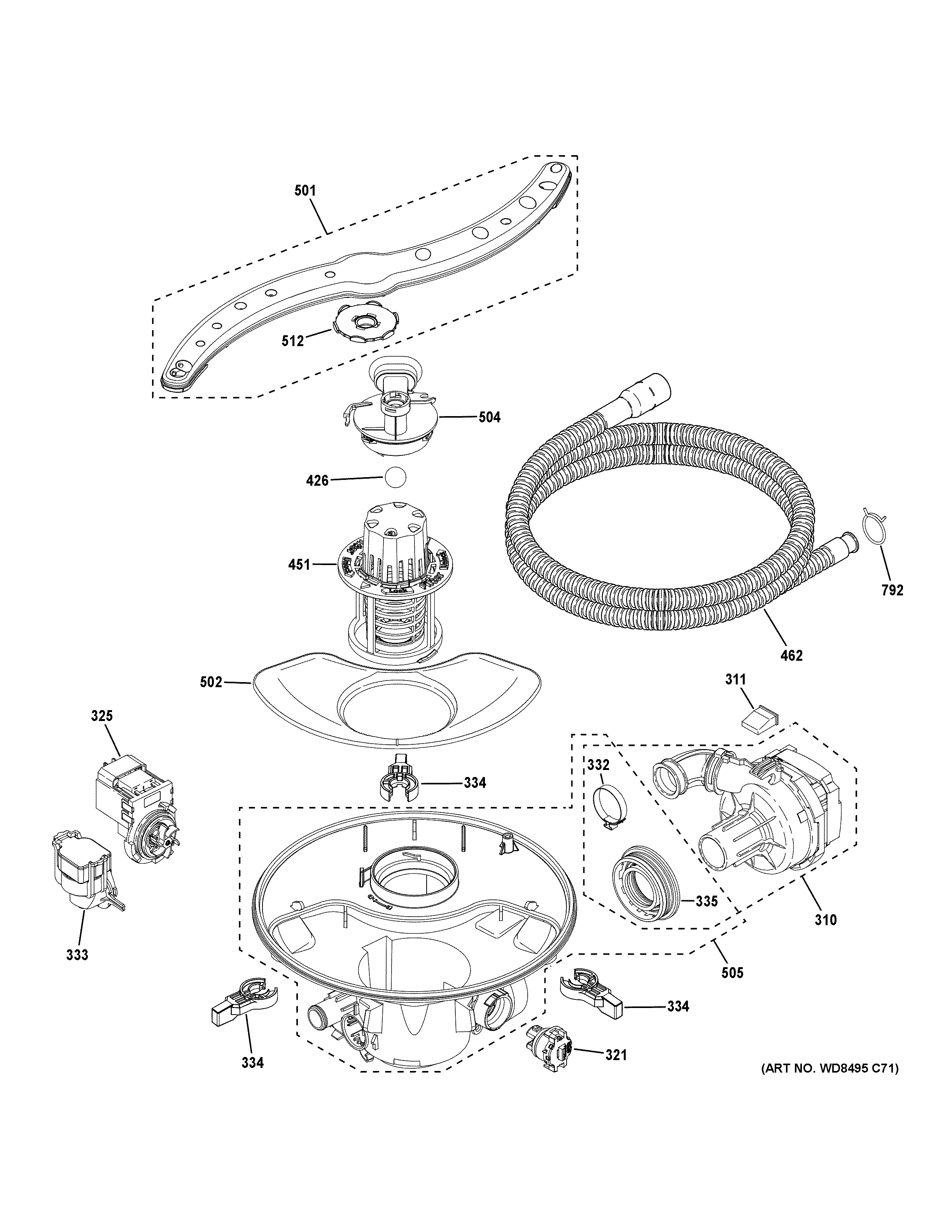 Motor, sump & filter assembly