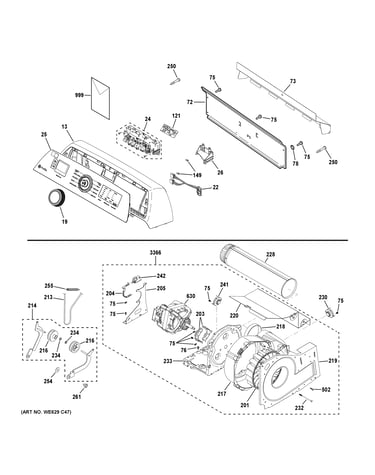 Backsplash, blower & motor assembly