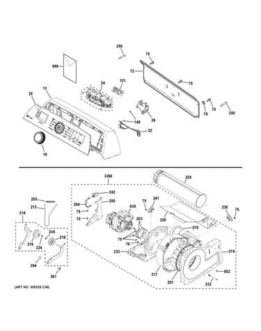 Backsplash, blower & motor assembly