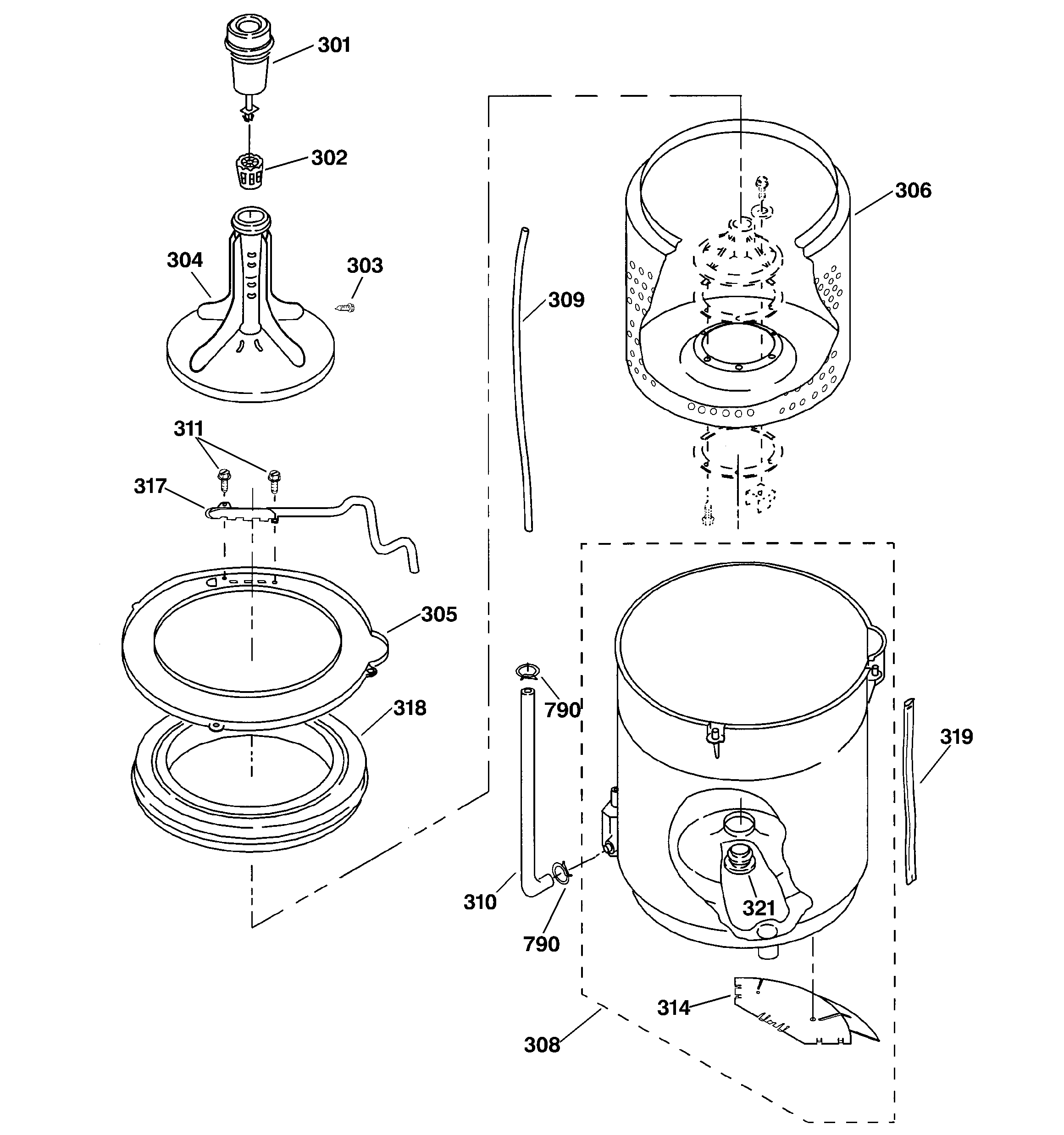 Tub, basket & agitator