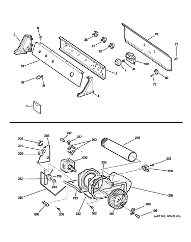 Backsplash, blower & motor assembly