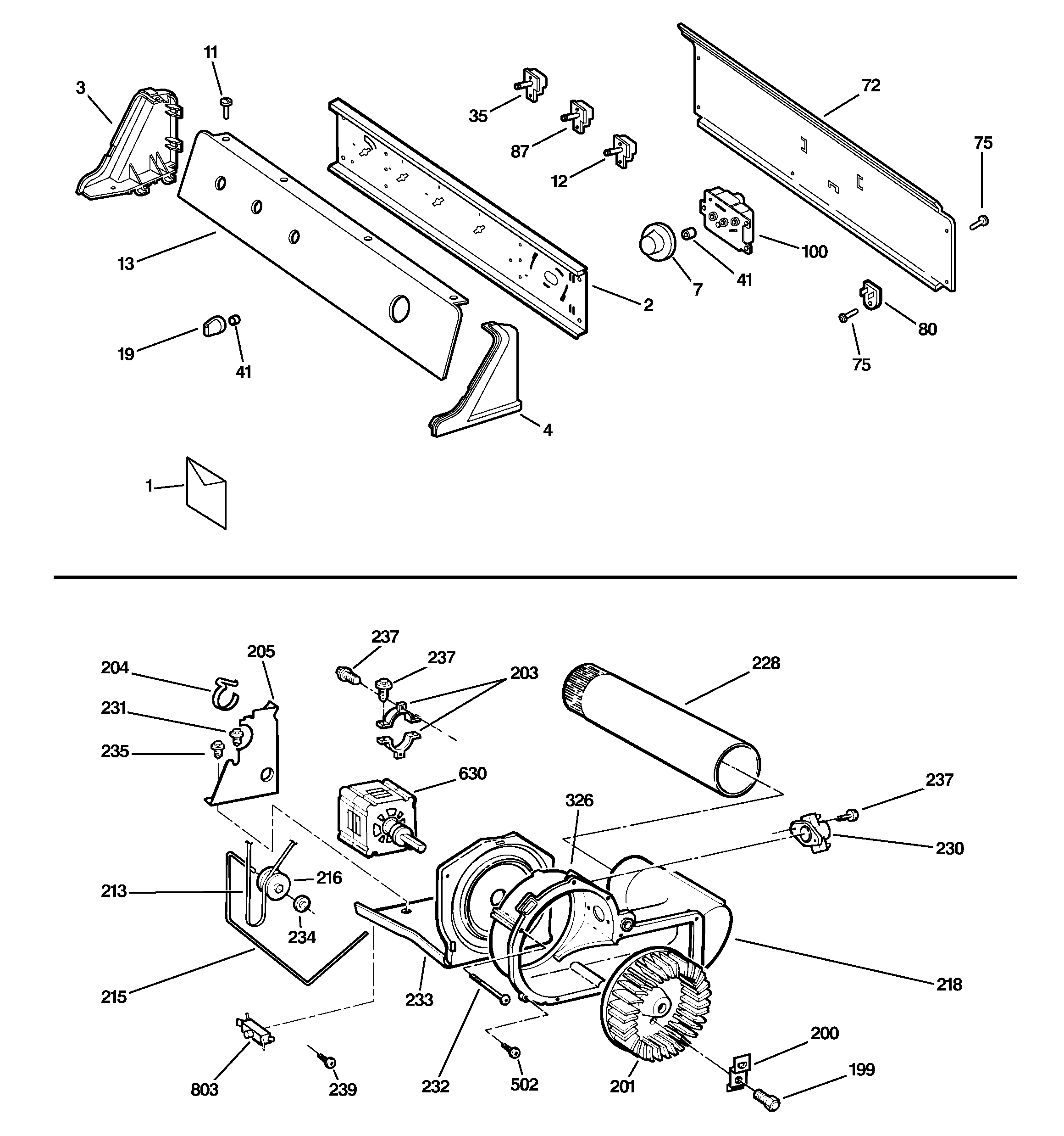 Backsplash, blower & motor assembly