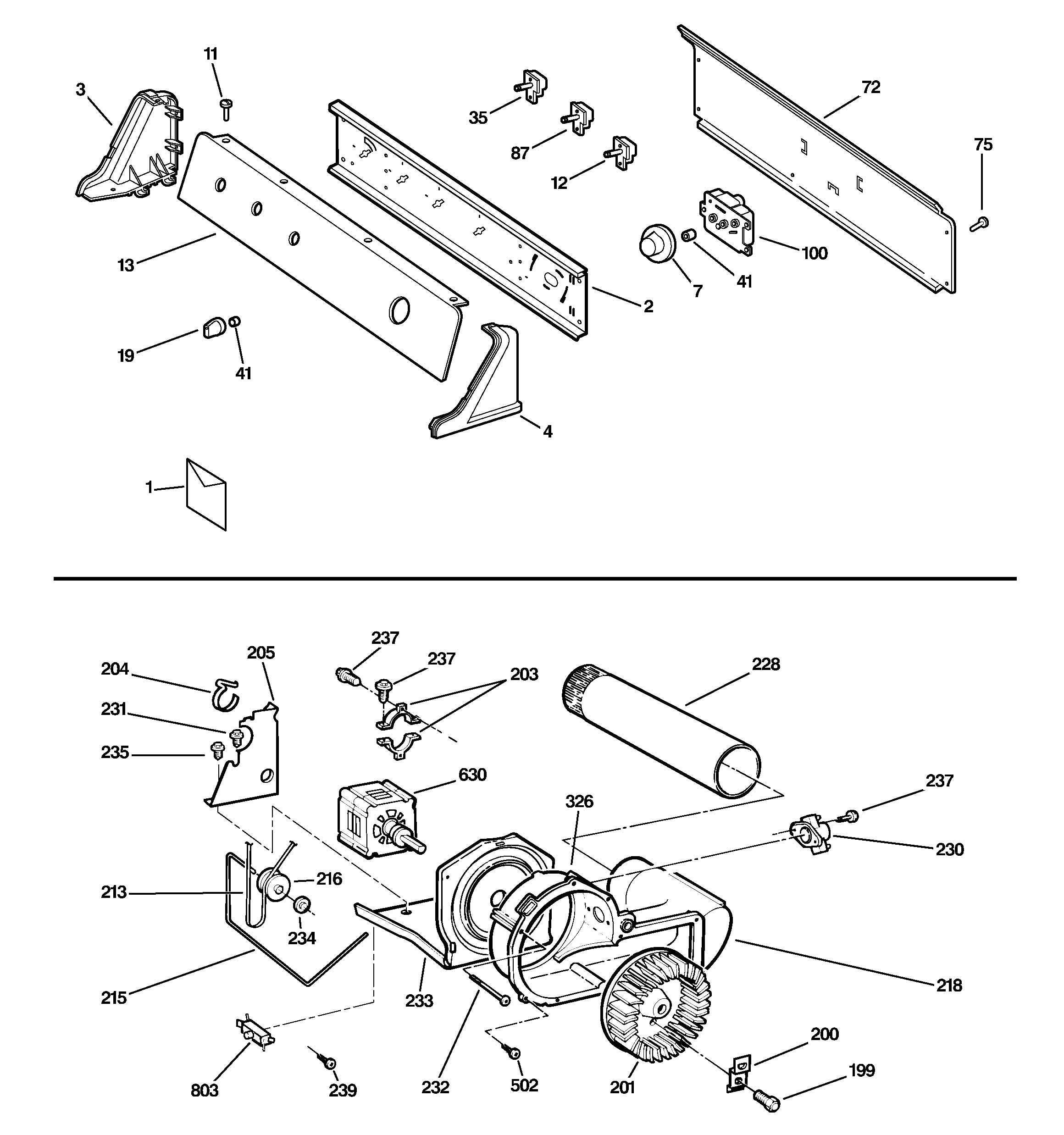 Backsplash, blower & motor assembly