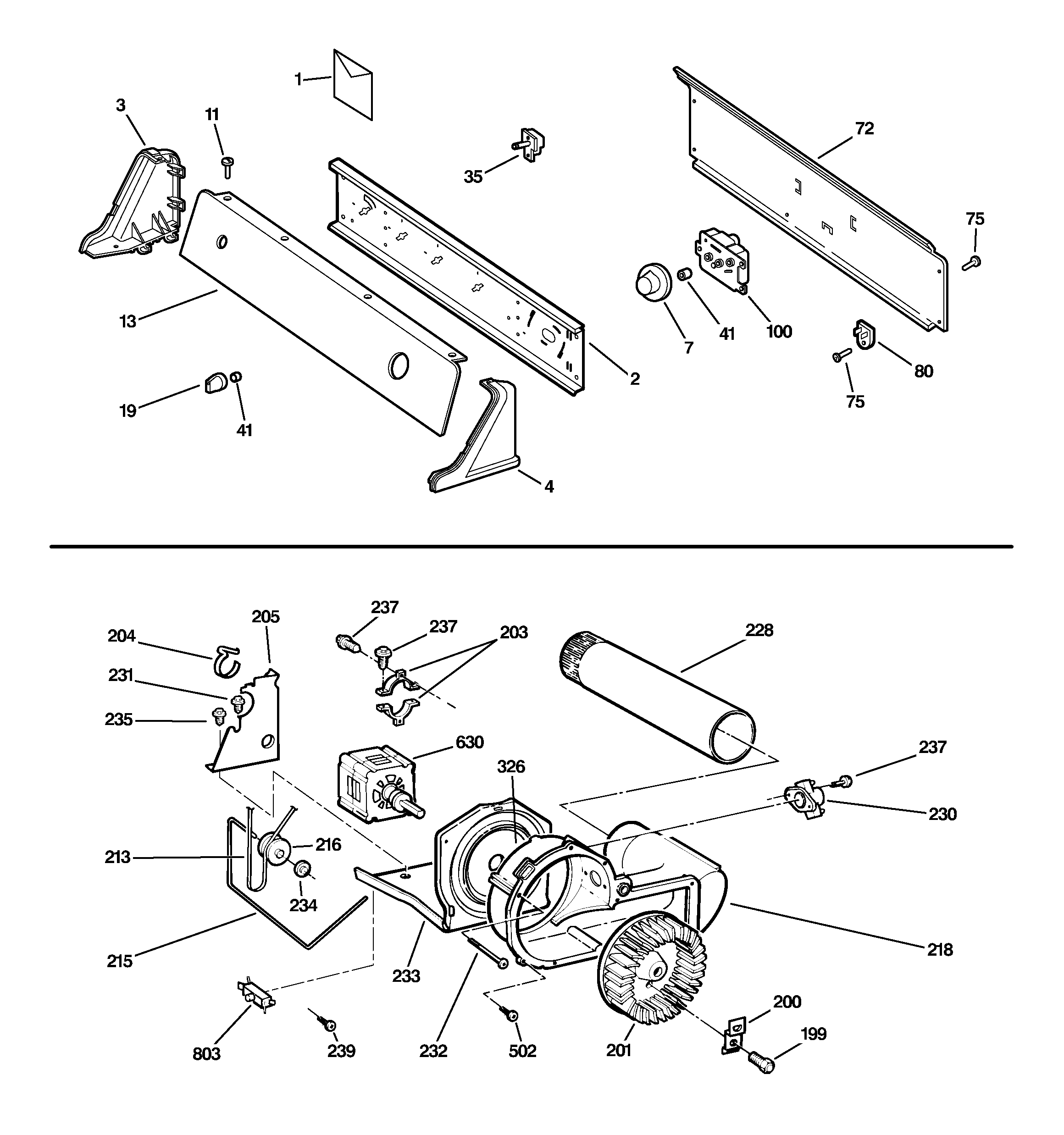 CONTROLS, BACKSPLASH, BLOWER & MOTO