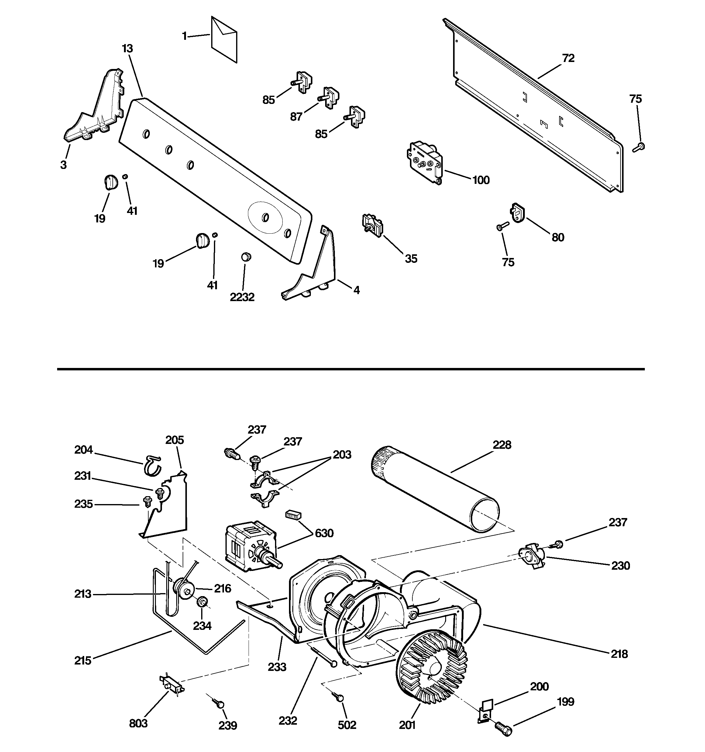 Backsplash, blower & motor assembly