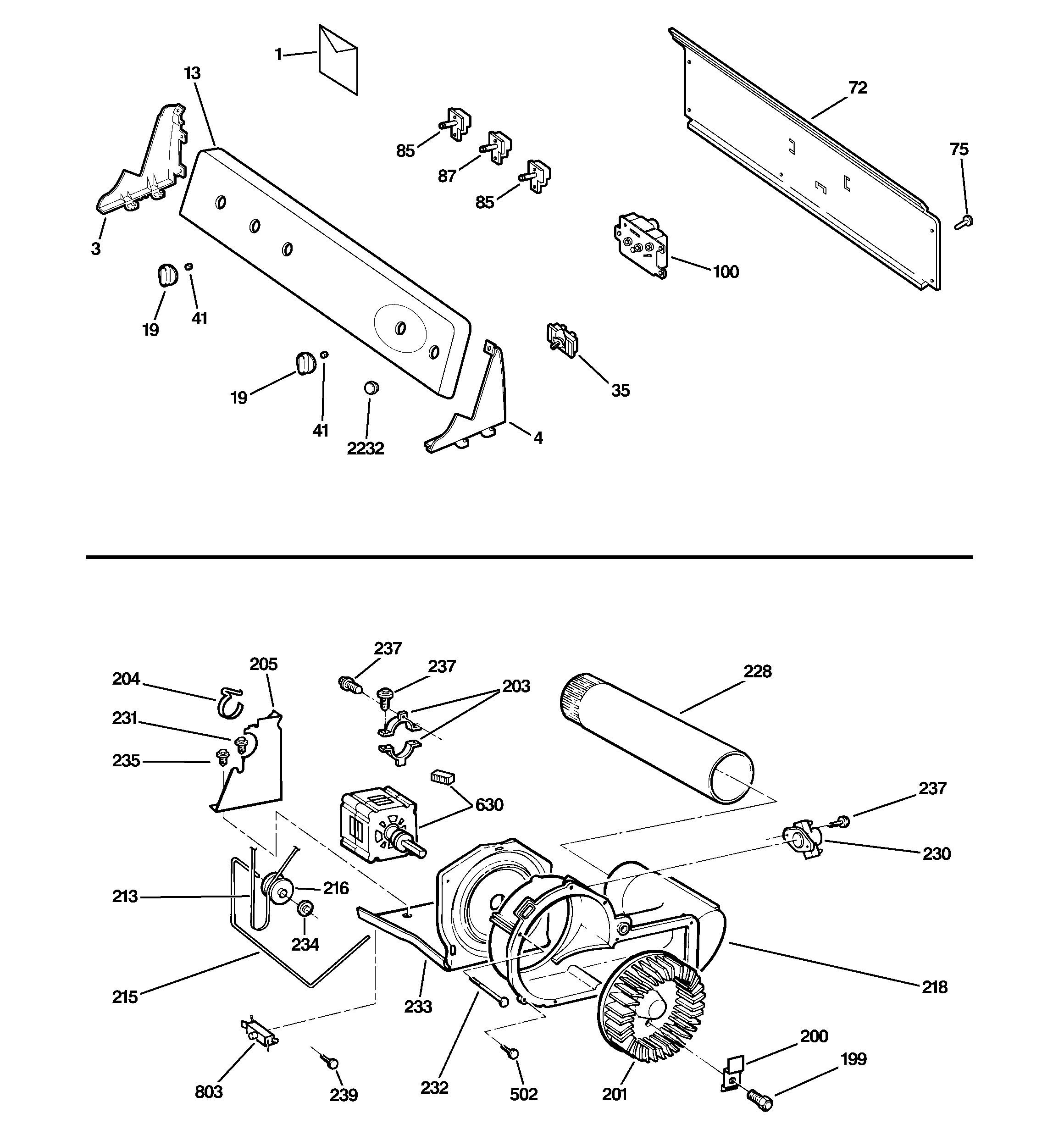 Backsplash, blower & motor assembly