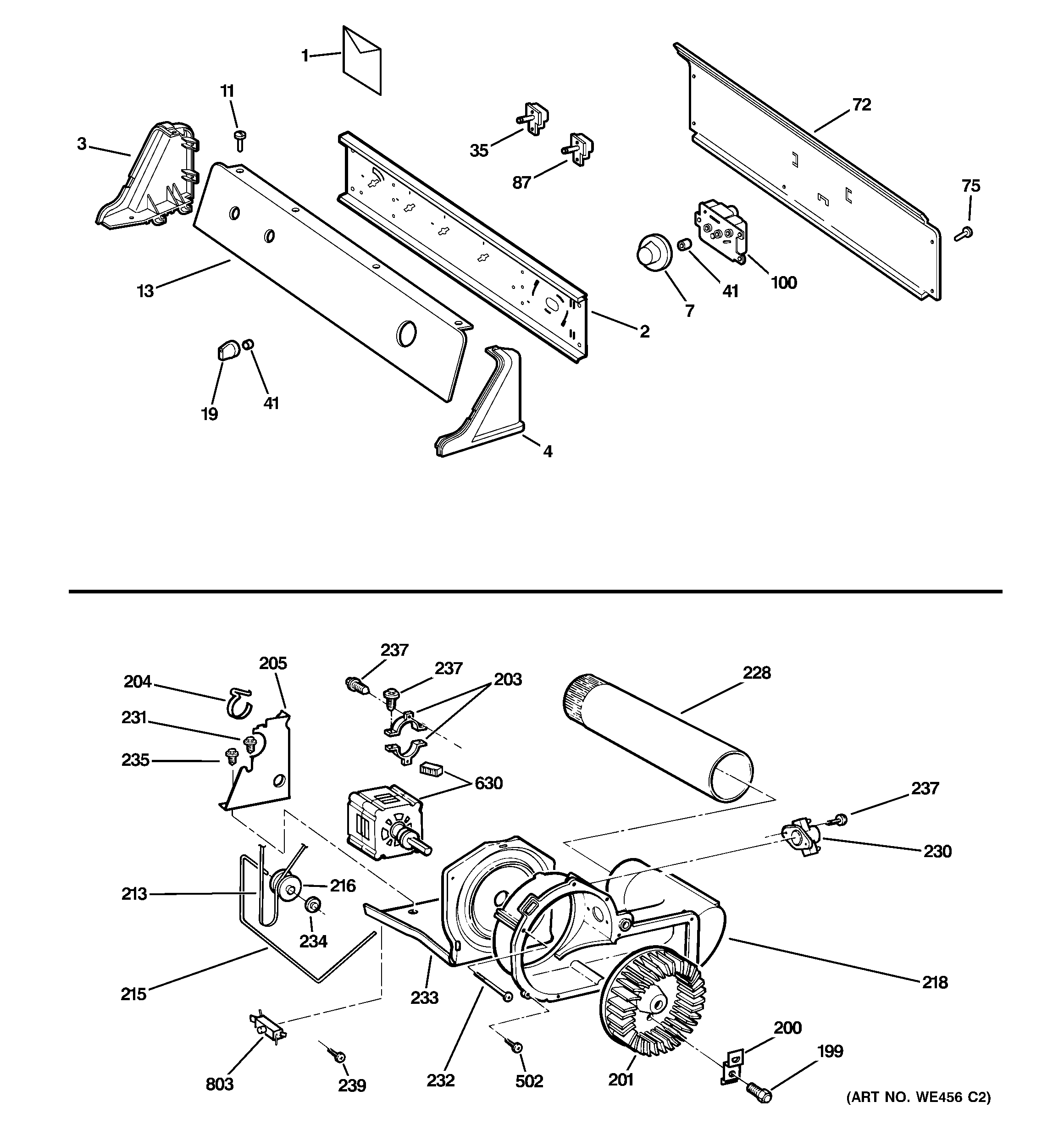 Backsplash, blower & motor assembly