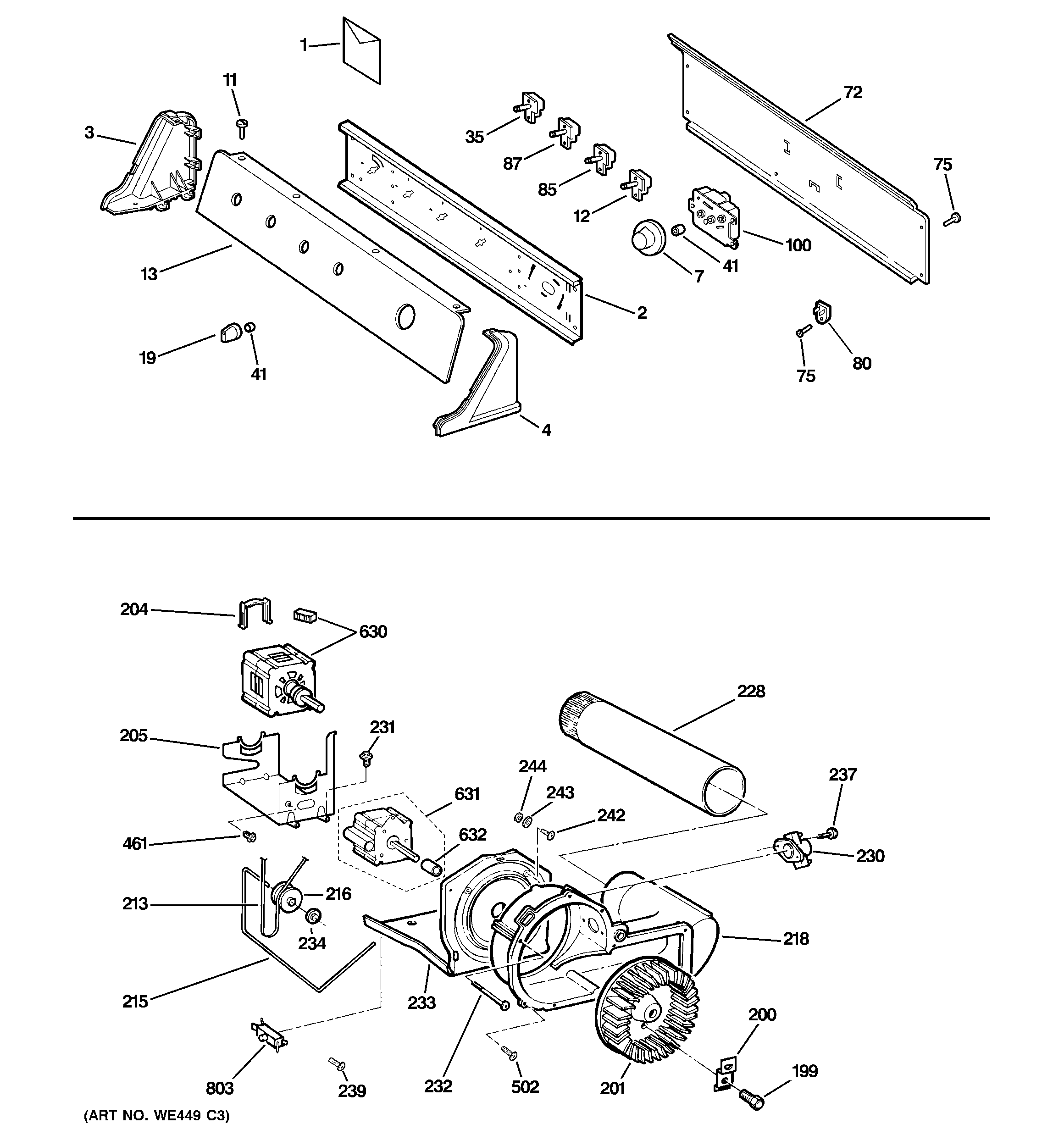 CONTROLS, BACKSPLASH, BLOWER & MOTO