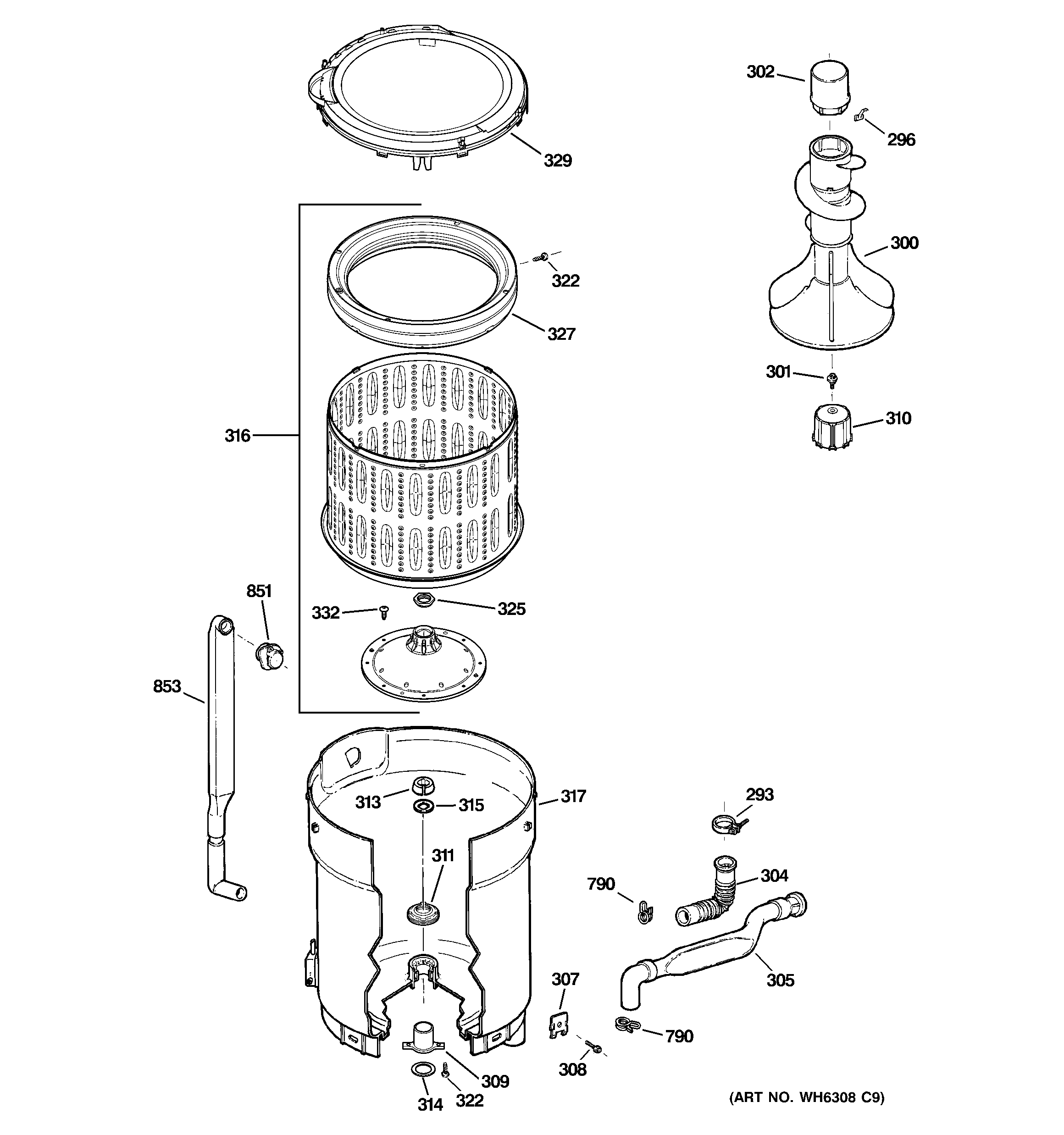 Tub, basket & agitator