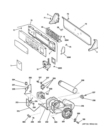 Backsplash, blower & motor assembly