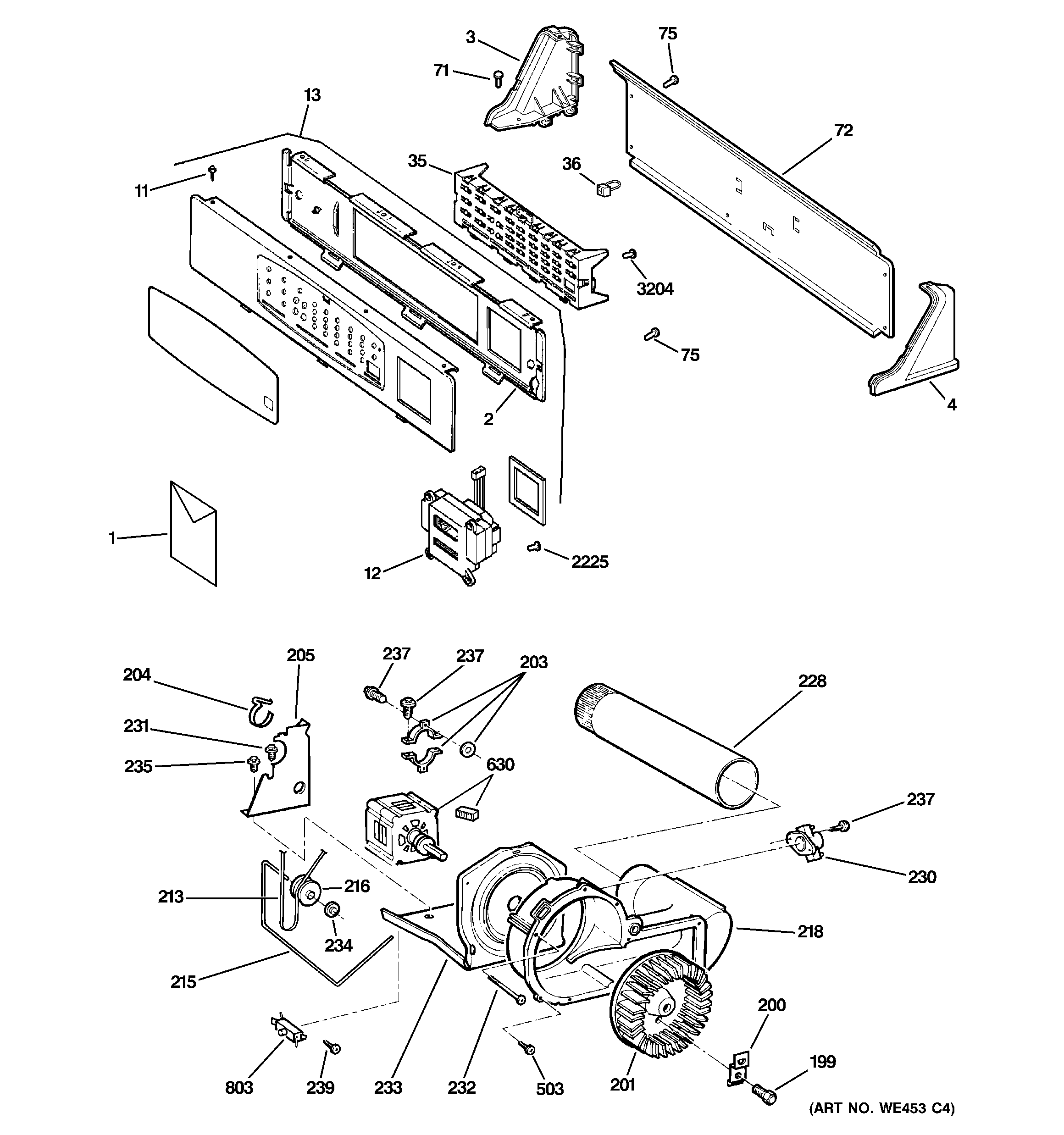 Backsplash, blower & motor assembly