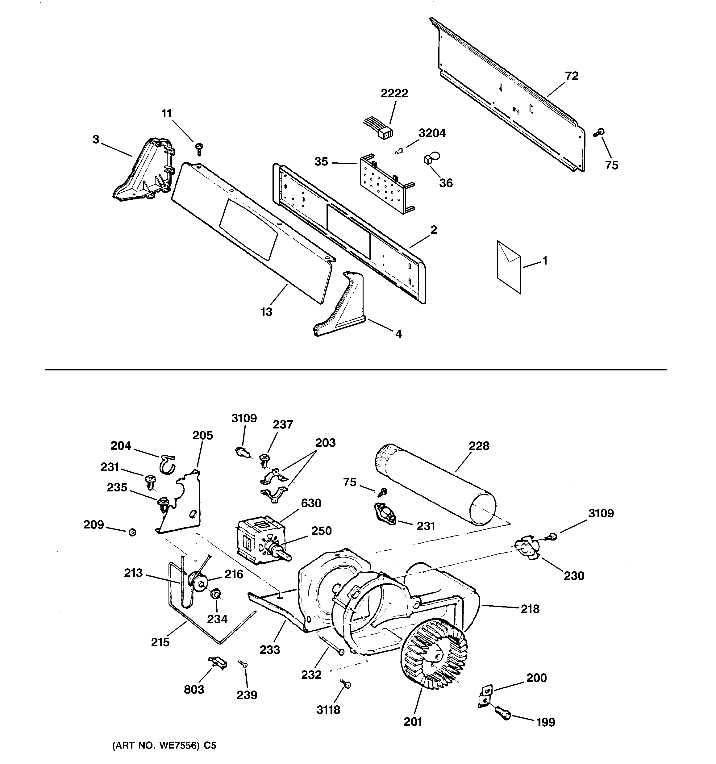 Backsplash, blower & motor assembly