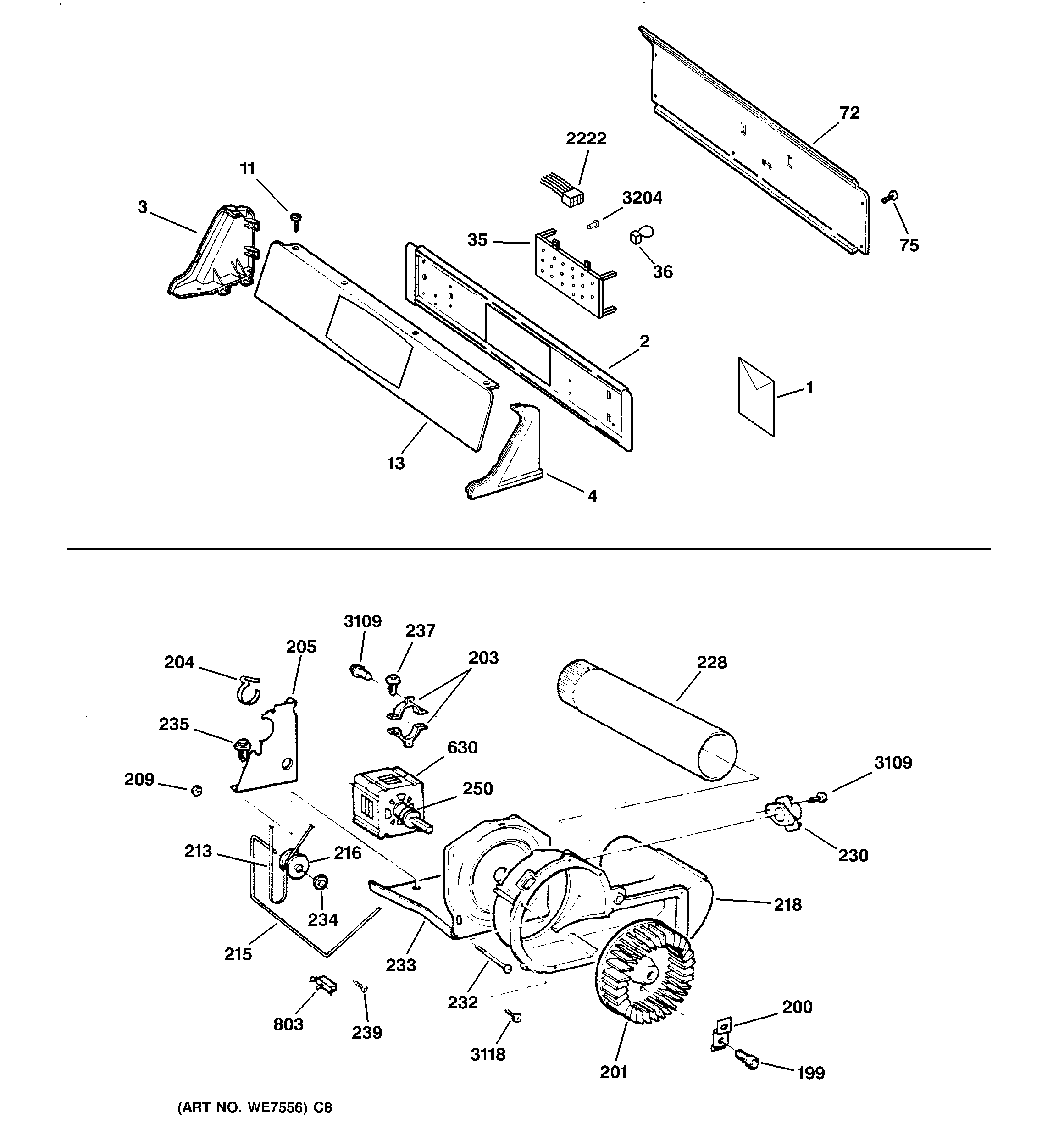 Backsplash, blower & motor assembly